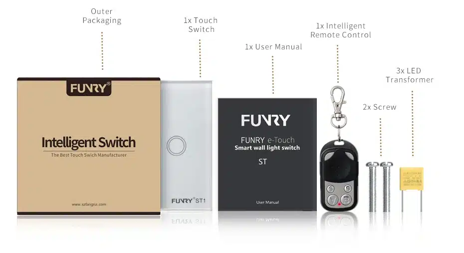 FUNRY ST1 EU Standard 3Gang Smart Remote Control/Touch Radio Light Switch Momentary Push Button Luxury Tempered Glass 433MHz 24