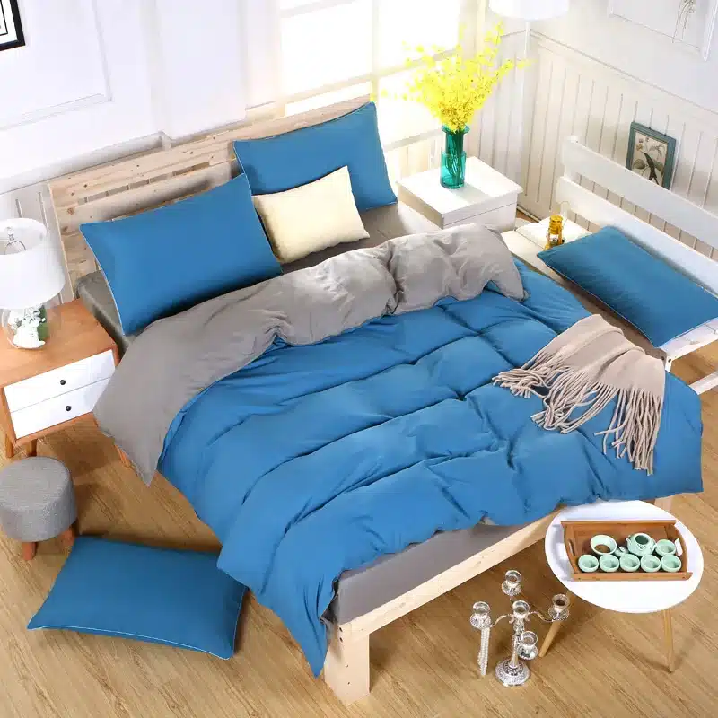 AB side bedding set super king duvet cover set dark blue +beige 3/ 4pcs bedclothes adult bed set man duvet flat sheet 230*250cm 8