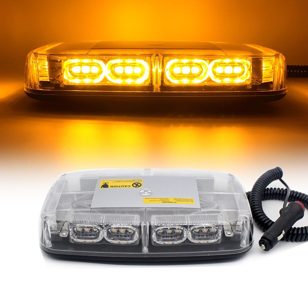 auto katusele paigaldatav LED valgustus, millel on kollased tuled ja must kaabel