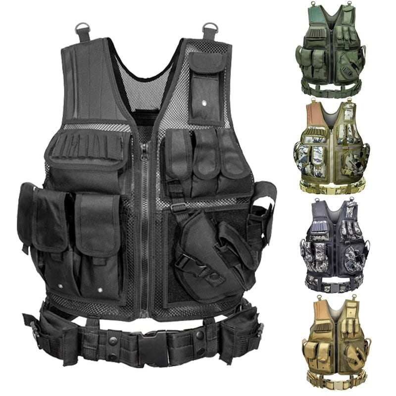 must taktikaline vest mitme taskuga