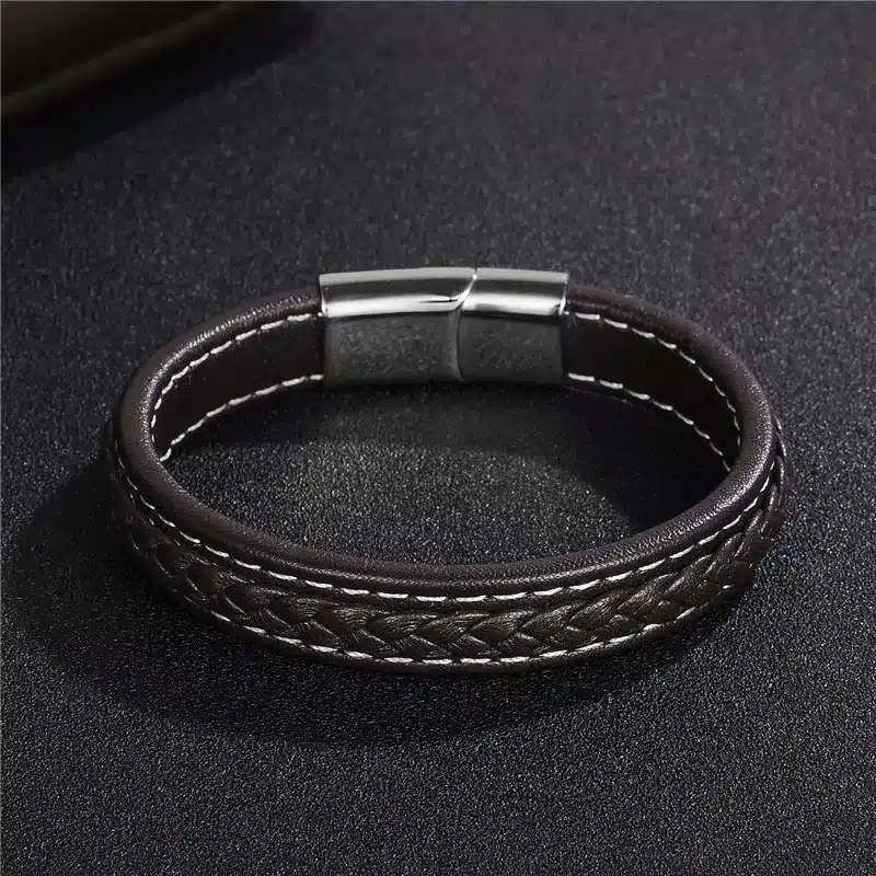 Jiayiqi 2017 Men Jewelry Punk Black Braided Geunine Leather Bracelet Stainless Steel Magnetic Buckle Fashion Bangles 22/20.5cm 36