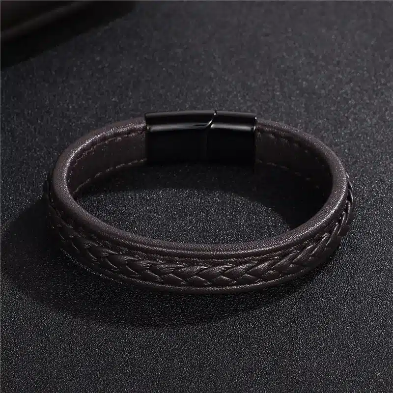 Jiayiqi 2017 Men Jewelry Punk Black Braided Geunine Leather Bracelet Stainless Steel Magnetic Buckle Fashion Bangles 22/20.5cm 38