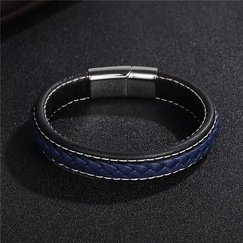 Jiayiqi 2017 Men Jewelry Punk Black Braided Geunine Leather Bracelet Stainless Steel Magnetic Buckle Fashion Bangles 22/20.5cm 40
