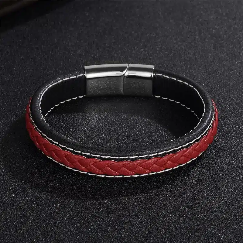 Jiayiqi 2017 Men Jewelry Punk Black Braided Geunine Leather Bracelet Stainless Steel Magnetic Buckle Fashion Bangles 22/20.5cm 42