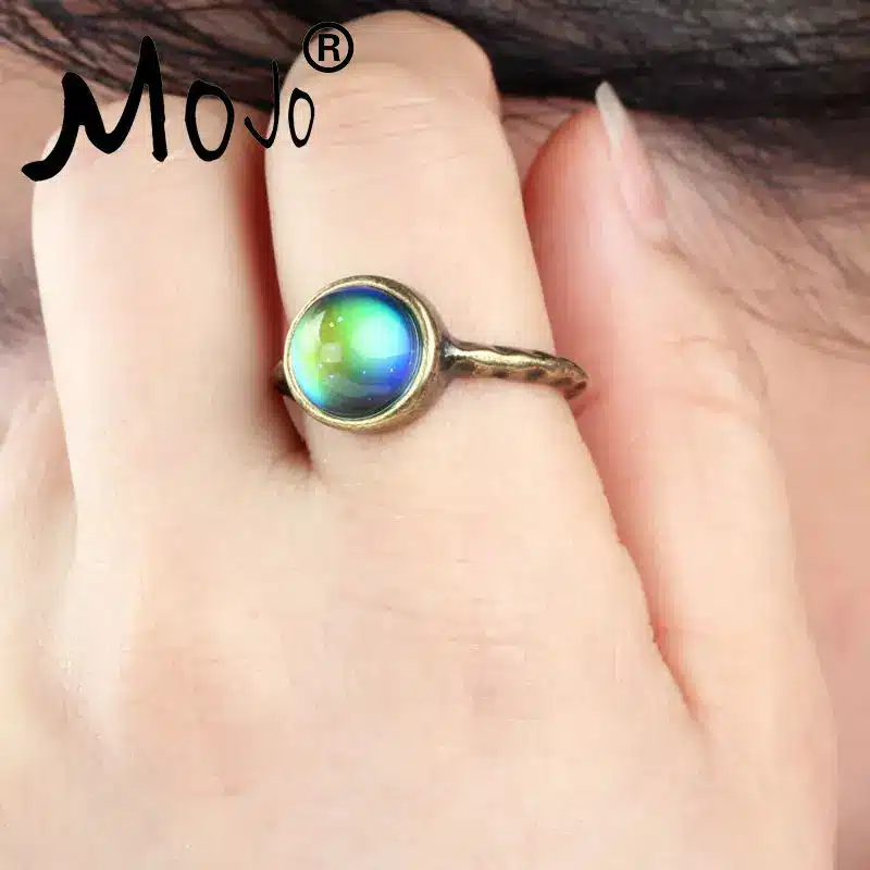 1 PC Antique Bronze Plated Color Changing Mood Rings Changing Color Temperature Emotion Feeling Rings Set For Women/Men MJ-RG002 16