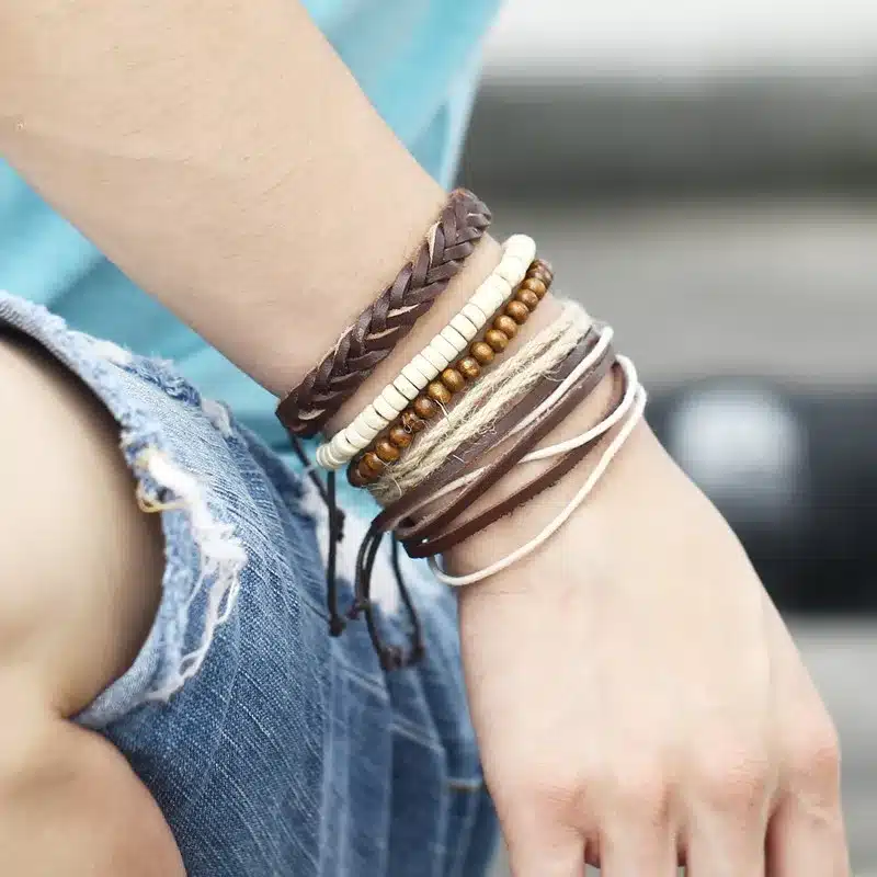 2017 New Brinco Rock Leather Bracelet Men Jewelry Wood Bead Bracelets For Women Vintage Punk Bracelets & Bangles Christmas Gift 36