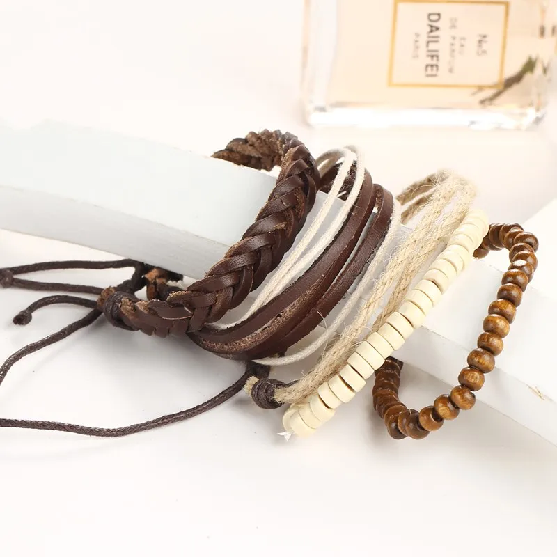 2017 New Brinco Rock Leather Bracelet Men Jewelry Wood Bead Bracelets For Women Vintage Punk Bracelets & Bangles Christmas Gift 46