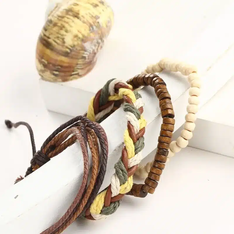 2017 New Brinco Rock Leather Bracelet Men Jewelry Wood Bead Bracelets For Women Vintage Punk Bracelets & Bangles Christmas Gift 50