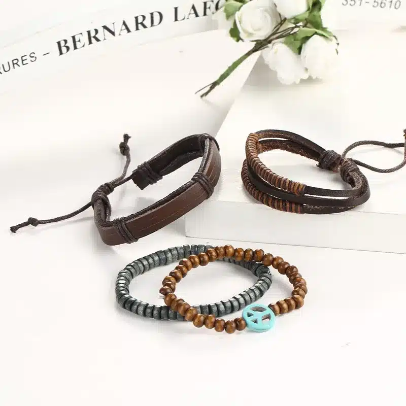 2017 New Brinco Rock Leather Bracelet Men Jewelry Wood Bead Bracelets For Women Vintage Punk Bracelets & Bangles Christmas Gift 53