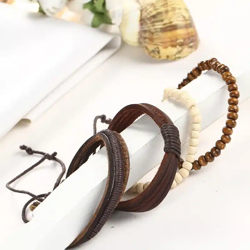 2017 New Brinco Rock Leather Bracelet Men Jewelry Wood Bead Bracelets For Women Vintage Punk Bracelets & Bangles Christmas Gift 54