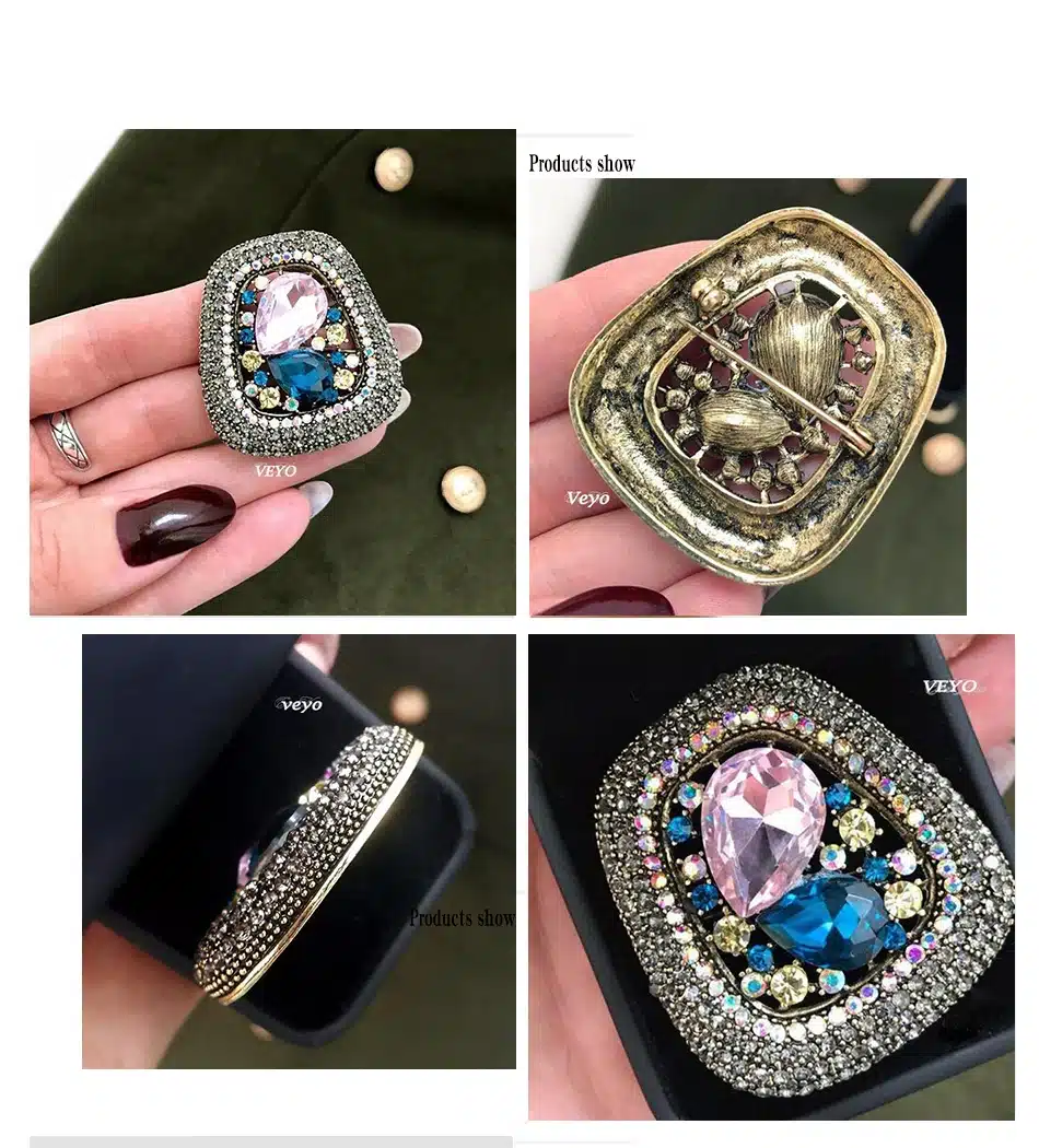 VEYO High Quality Round Luxury Full Of Crystal Rhinestone Gold Color Brooch Vintage Jewelry Wholesale 4
