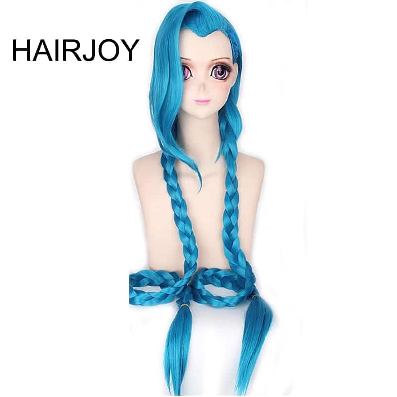 sinine anime stiilis parukas kahe punutisega mannekeenil