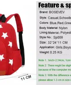 punane laste seljakott valgete tähtedega ja karukujuline võtmehoidja