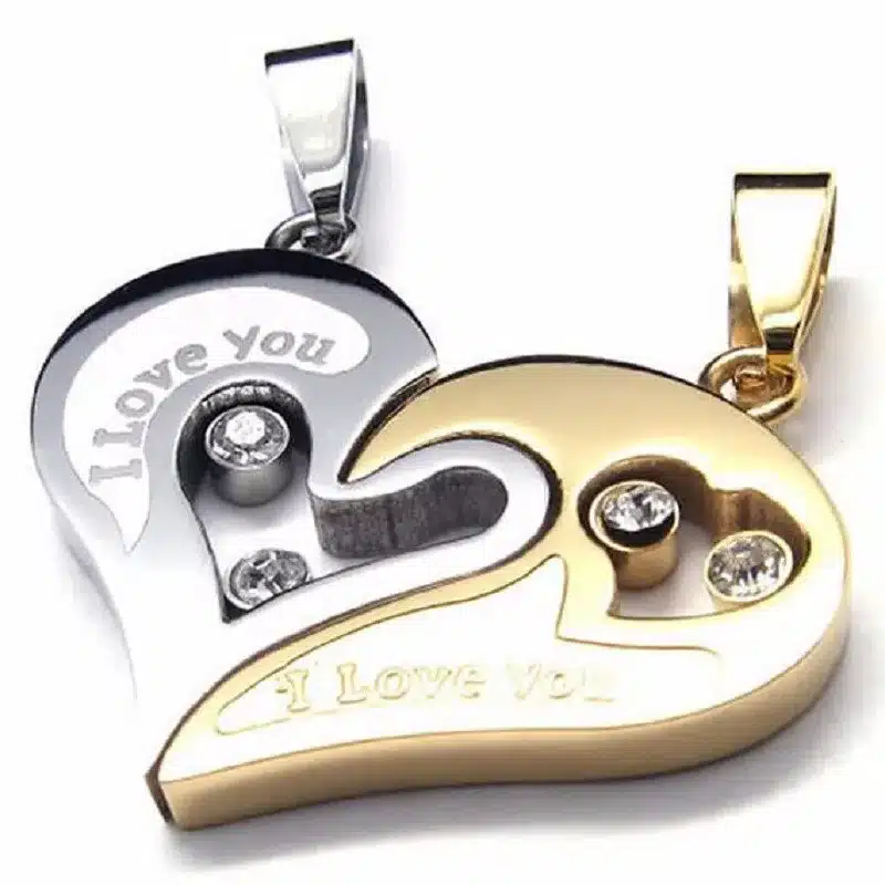 Mens Stainless Steel Chain Black Heart Love Necklaces for Couples Korean Ladies Fashion Trendy Paired Suspension Pendants Model 36