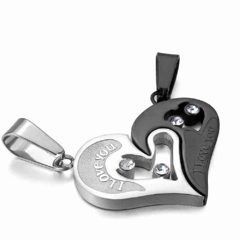 Mens Stainless Steel Chain Black Heart Love Necklaces for Couples Korean Ladies Fashion Trendy Paired Suspension Pendants Model 38