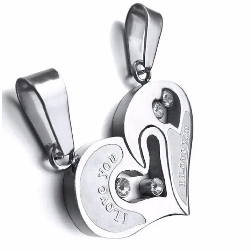 Mens Stainless Steel Chain Black Heart Love Necklaces for Couples Korean Ladies Fashion Trendy Paired Suspension Pendants Model 39