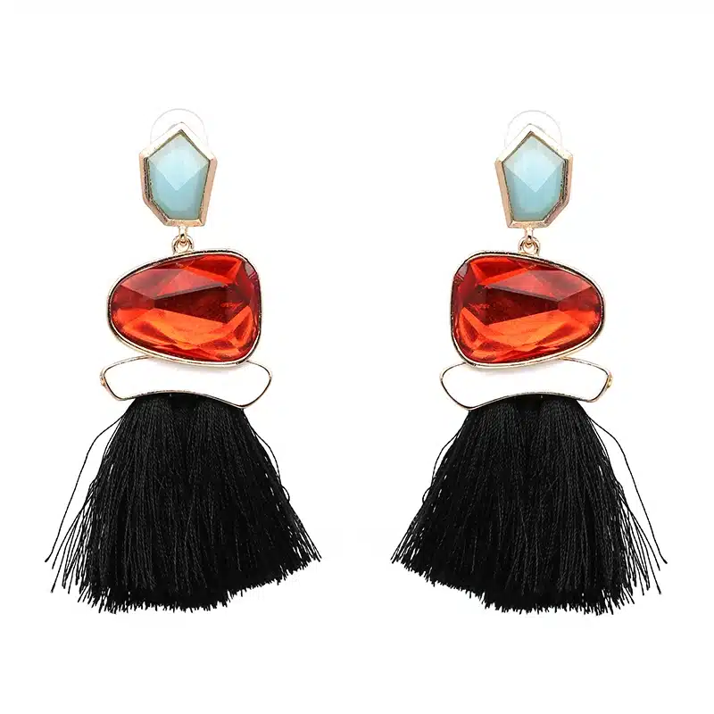 Boho Simulated Pearl Tassel Earrings For Women Vintage Gem Stone Long Fringe Hanging Drop Colorful Earring Pendientes Jewelry 17