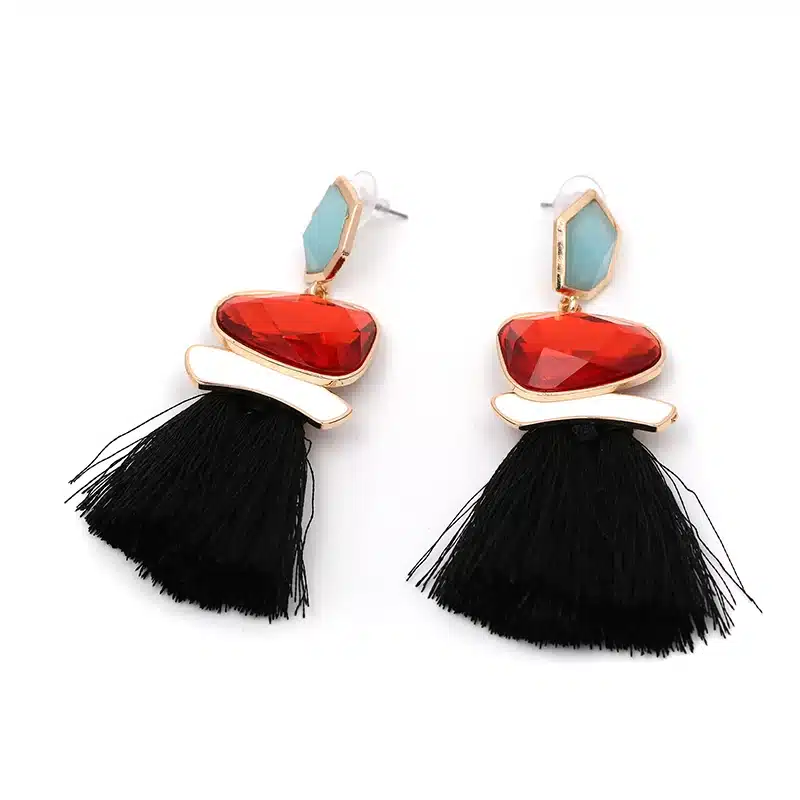 Boho Simulated Pearl Tassel Earrings For Women Vintage Gem Stone Long Fringe Hanging Drop Colorful Earring Pendientes Jewelry 18