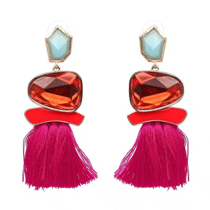 Boho Simulated Pearl Tassel Earrings For Women Vintage Gem Stone Long Fringe Hanging Drop Colorful Earring Pendientes Jewelry 20