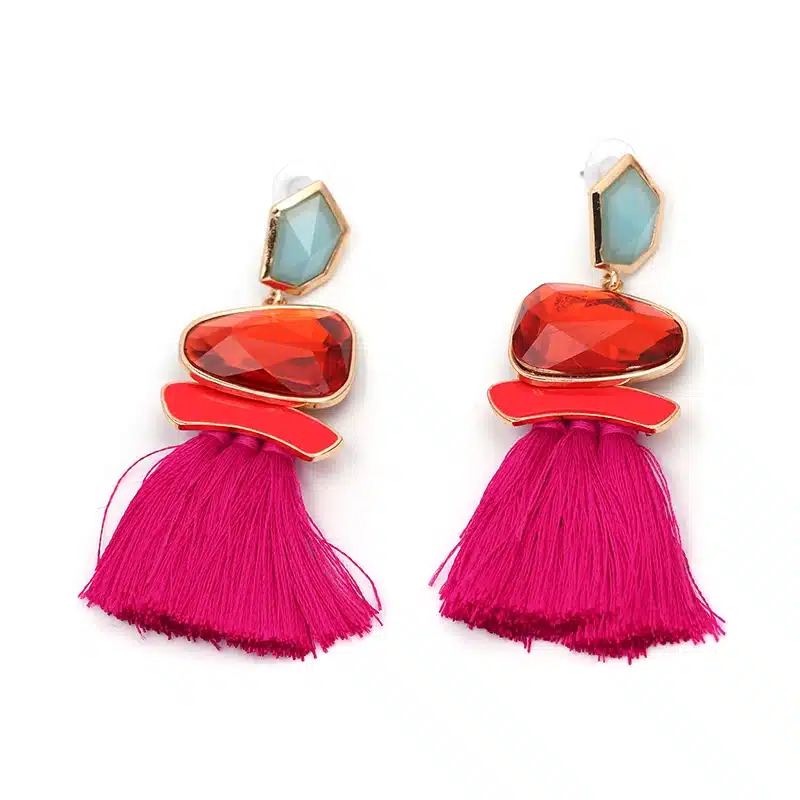 Boho Simulated Pearl Tassel Earrings For Women Vintage Gem Stone Long Fringe Hanging Drop Colorful Earring Pendientes Jewelry 21