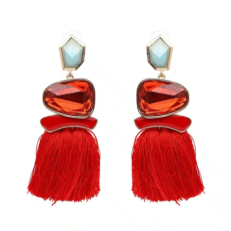 Boho Simulated Pearl Tassel Earrings For Women Vintage Gem Stone Long Fringe Hanging Drop Colorful Earring Pendientes Jewelry 23