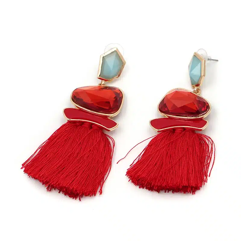 Boho Simulated Pearl Tassel Earrings For Women Vintage Gem Stone Long Fringe Hanging Drop Colorful Earring Pendientes Jewelry 24