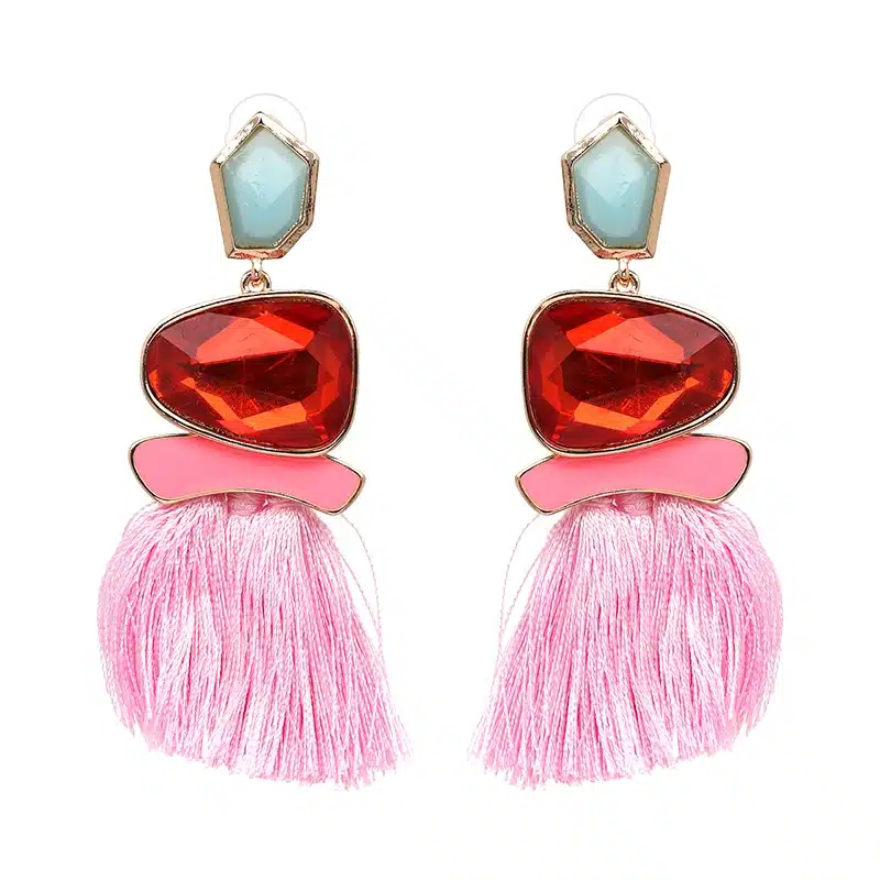Boho Simulated Pearl Tassel Earrings For Women Vintage Gem Stone Long Fringe Hanging Drop Colorful Earring Pendientes Jewelry 26
