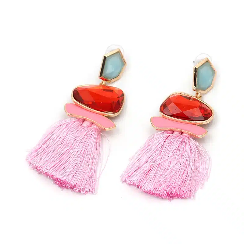 Boho Simulated Pearl Tassel Earrings For Women Vintage Gem Stone Long Fringe Hanging Drop Colorful Earring Pendientes Jewelry 27
