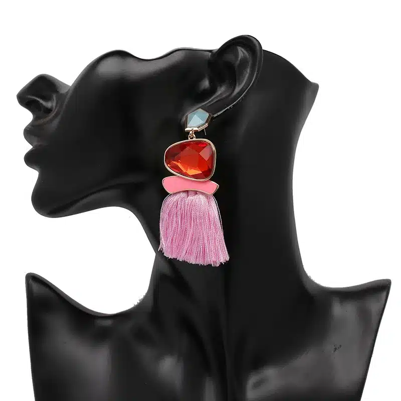 Boho Simulated Pearl Tassel Earrings For Women Vintage Gem Stone Long Fringe Hanging Drop Colorful Earring Pendientes Jewelry 28