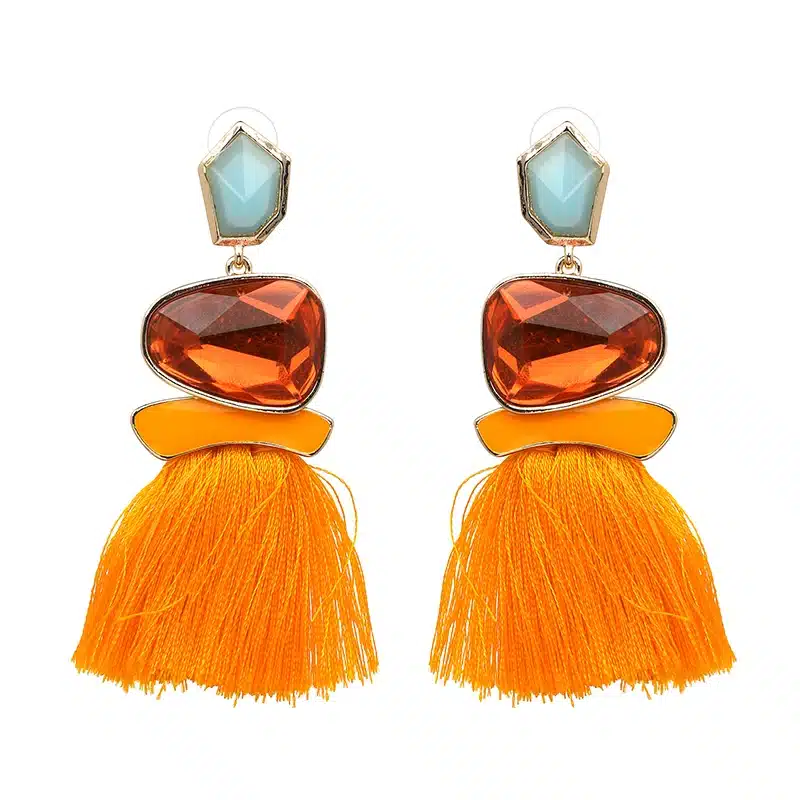 Boho Simulated Pearl Tassel Earrings For Women Vintage Gem Stone Long Fringe Hanging Drop Colorful Earring Pendientes Jewelry 29
