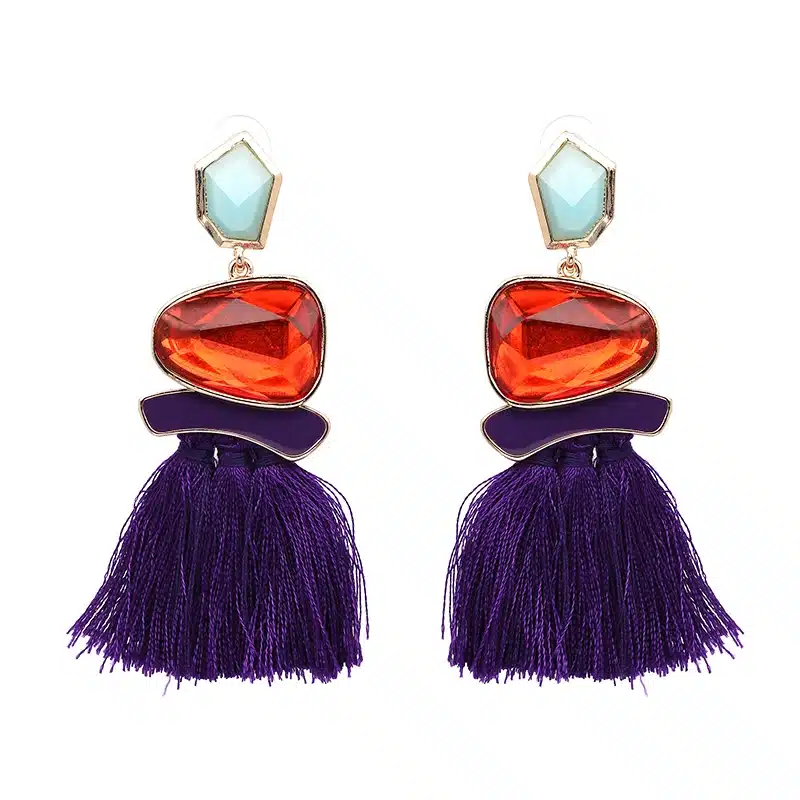 Boho Simulated Pearl Tassel Earrings For Women Vintage Gem Stone Long Fringe Hanging Drop Colorful Earring Pendientes Jewelry 35
