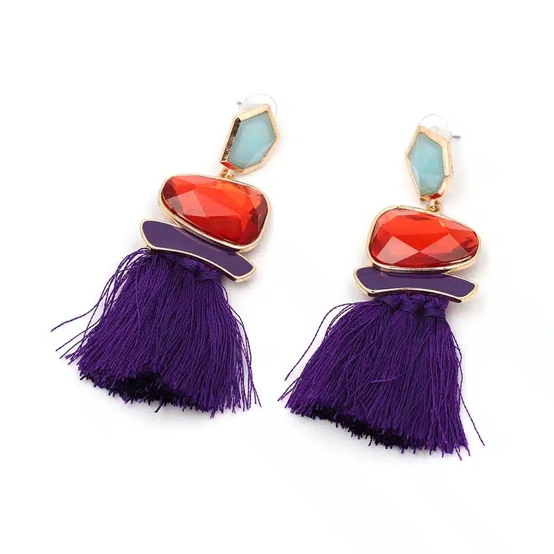 Boho Simulated Pearl Tassel Earrings For Women Vintage Gem Stone Long Fringe Hanging Drop Colorful Earring Pendientes Jewelry 36