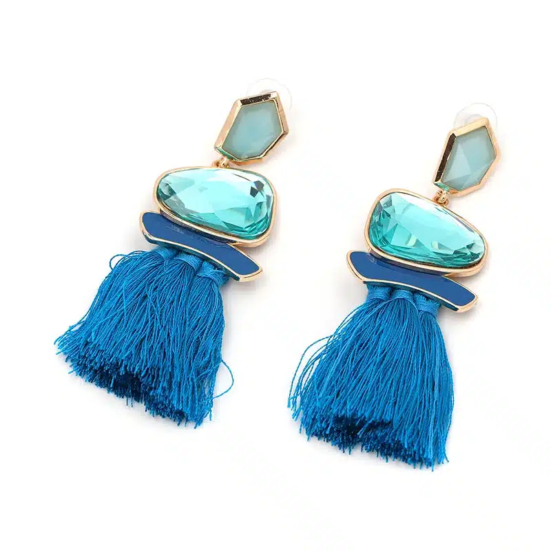 Boho Simulated Pearl Tassel Earrings For Women Vintage Gem Stone Long Fringe Hanging Drop Colorful Earring Pendientes Jewelry 37