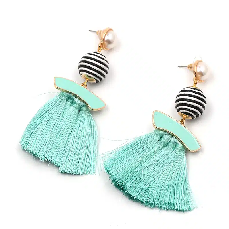 Boho Simulated Pearl Tassel Earrings For Women Vintage Gem Stone Long Fringe Hanging Drop Colorful Earring Pendientes Jewelry 44