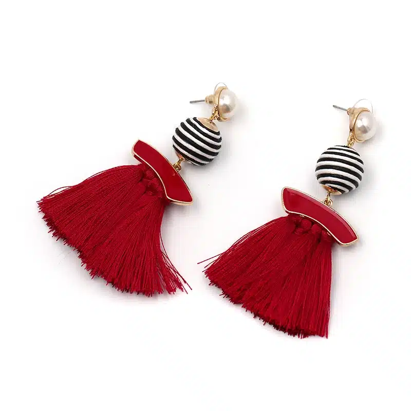 Boho Simulated Pearl Tassel Earrings For Women Vintage Gem Stone Long Fringe Hanging Drop Colorful Earring Pendientes Jewelry 47