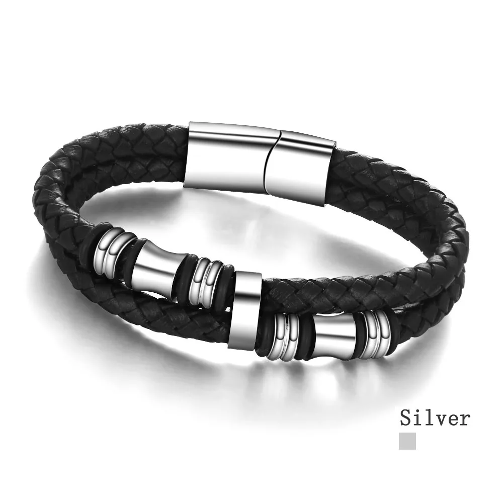 Stainless Steel Men Bracelet Genuine Leather Bracelets & Bangles Man Jewelry 185mm 200mm 215mm Gift For Men (JewelOra BA101174) 17