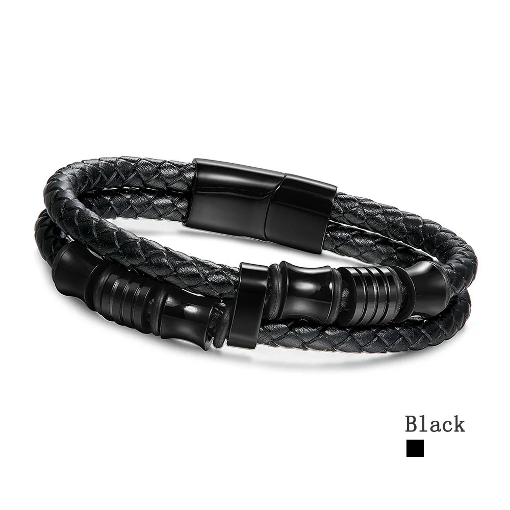 Stainless Steel Men Bracelet Genuine Leather Bracelets & Bangles Man Jewelry 185mm 200mm 215mm Gift For Men (JewelOra BA101174) 18