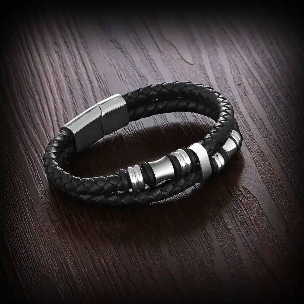 Stainless Steel Men Bracelet Genuine Leather Bracelets & Bangles Man Jewelry 185mm 200mm 215mm Gift For Men (JewelOra BA101174) 23