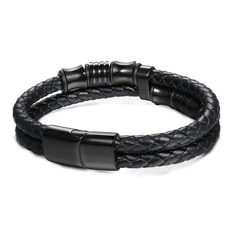Stainless Steel Men Bracelet Genuine Leather Bracelets & Bangles Man Jewelry 185mm 200mm 215mm Gift For Men (JewelOra BA101174) 25