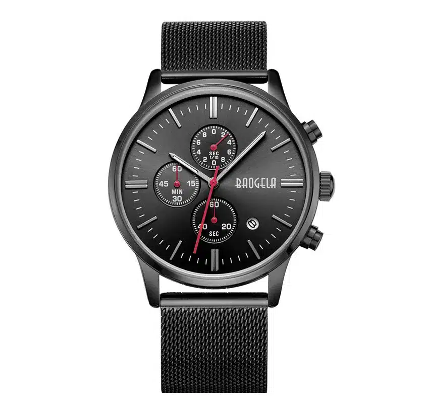 BAOGELA Chronograph Men's quartz-watch Stainless Steel Mesh Band Gold Watches Slim Men Watches Multi-function Sports Wristwatch 15
