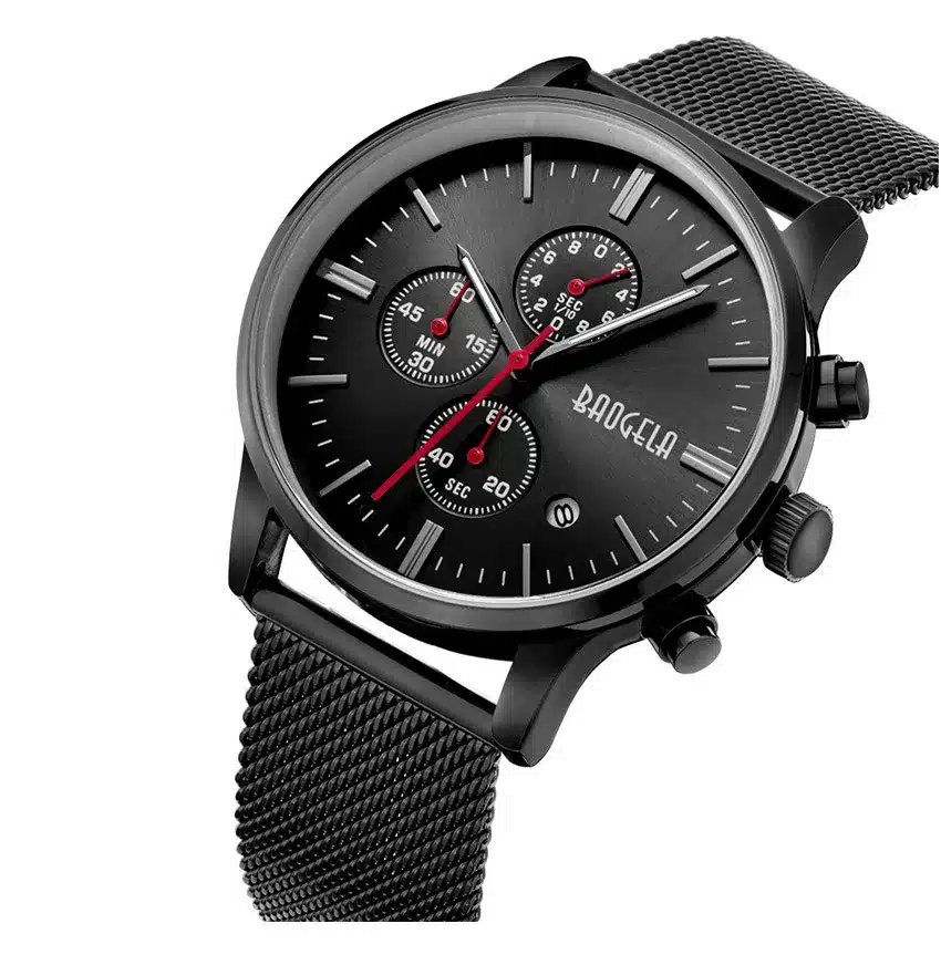 BAOGELA Chronograph Men's quartz-watch Stainless Steel Mesh Band Gold Watches Slim Men Watches Multi-function Sports Wristwatch 17