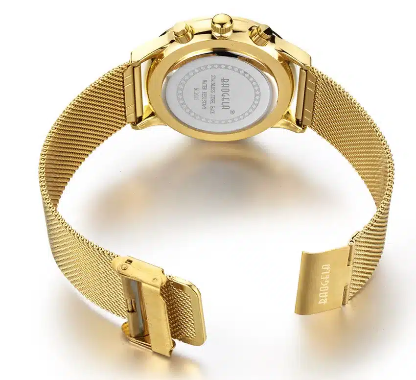 BAOGELA Chronograph Men's quartz-watch Stainless Steel Mesh Band Gold Watches Slim Men Watches Multi-function Sports Wristwatch 21