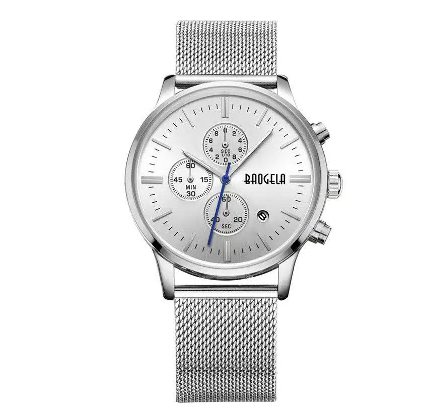 BAOGELA Chronograph Men's quartz-watch Stainless Steel Mesh Band Gold Watches Slim Men Watches Multi-function Sports Wristwatch 22