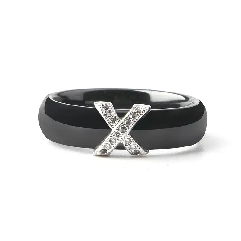 Fashion Jewelry Women Ring With AAA Crystal 6 mm X Cross Ceramic Rings For Women Men Plus Big Size 10 11 12 Wedding Ring Gift 20