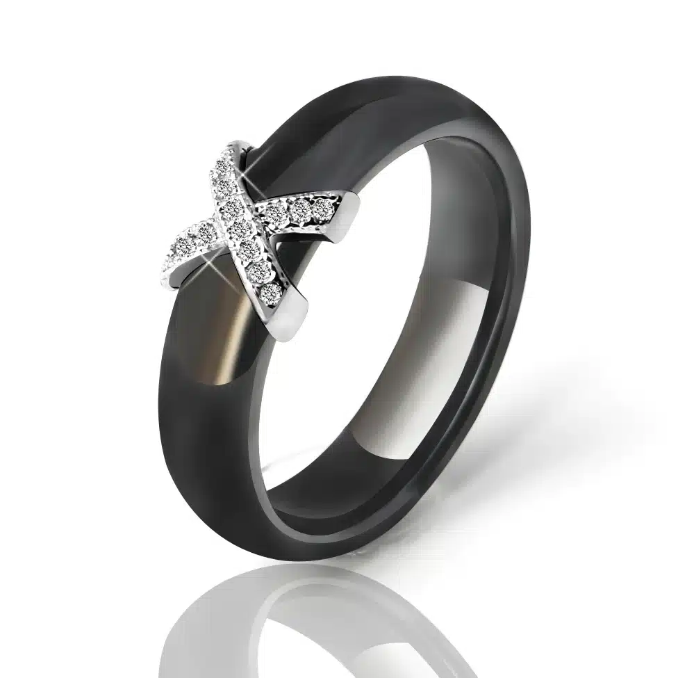 Fashion Jewelry Women Ring With AAA Crystal 6 mm X Cross Ceramic Rings For Women Men Plus Big Size 10 11 12 Wedding Ring Gift 22