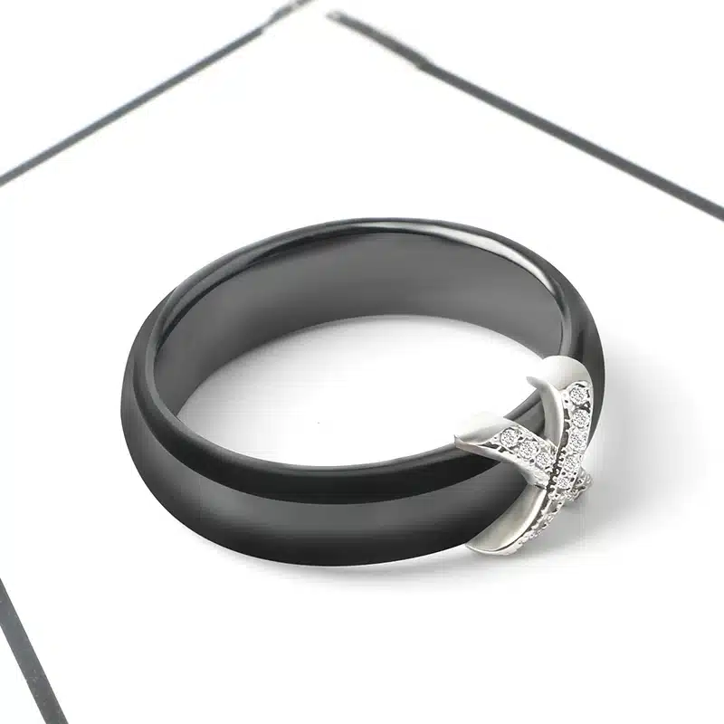 Fashion Jewelry Women Ring With AAA Crystal 6 mm X Cross Ceramic Rings For Women Men Plus Big Size 10 11 12 Wedding Ring Gift 23