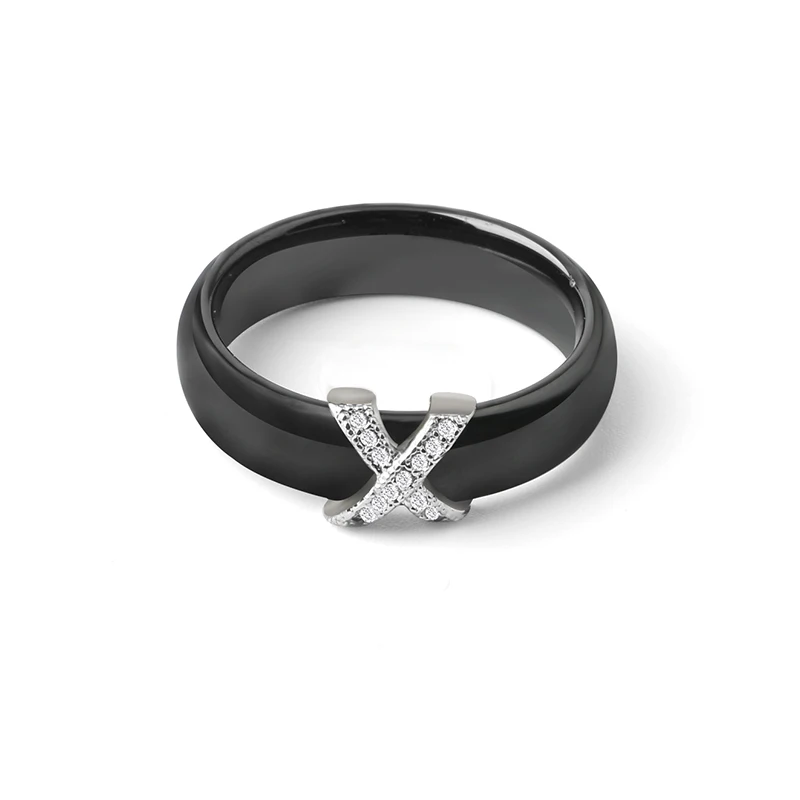 Fashion Jewelry Women Ring With AAA Crystal 6 mm X Cross Ceramic Rings For Women Men Plus Big Size 10 11 12 Wedding Ring Gift 24