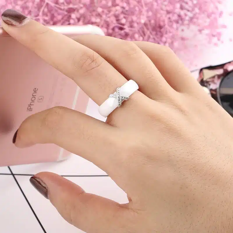 Fashion Jewelry Women Ring With AAA Crystal 6 mm X Cross Ceramic Rings For Women Men Plus Big Size 10 11 12 Wedding Ring Gift 29