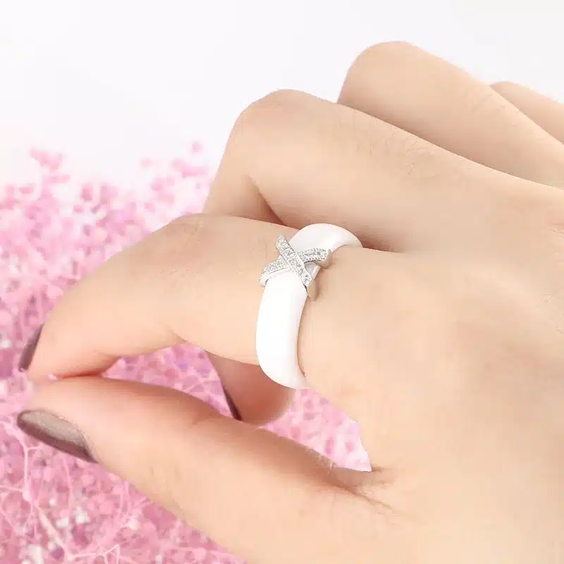 Fashion Jewelry Women Ring With AAA Crystal 6 mm X Cross Ceramic Rings For Women Men Plus Big Size 10 11 12 Wedding Ring Gift 32