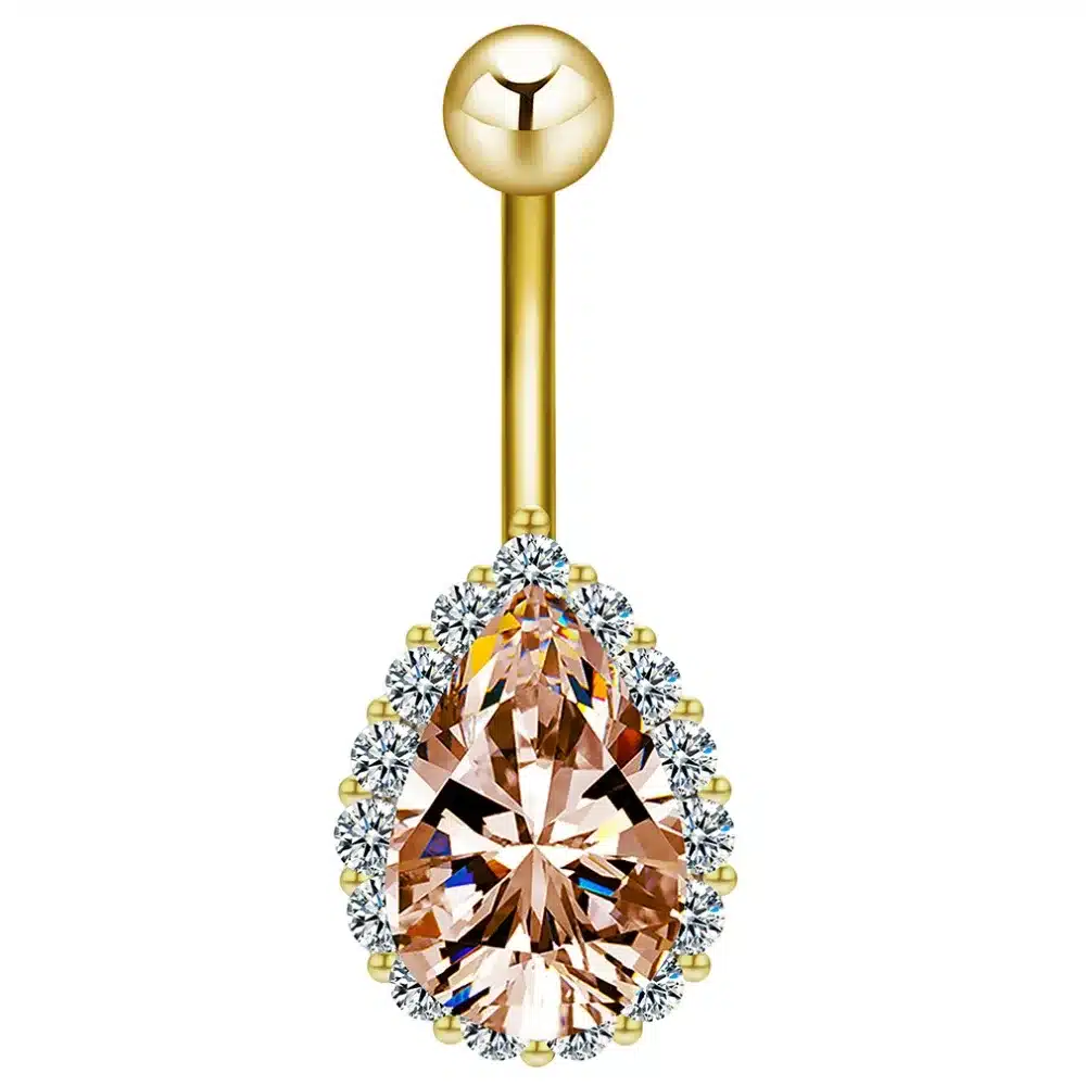 Todorova Fashion Water Drop Zircon Navel Piercing Stainless Steel Belly Button Rings Body Jewelry for Women 36